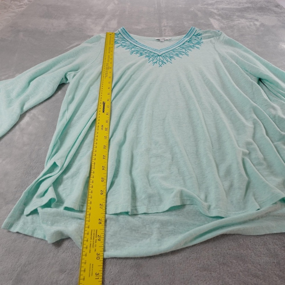 Chicos Linen Embroidered Tunic Top Womens XXL  (4) Green Beachy Coastal Stretch - Picture 5 of 11